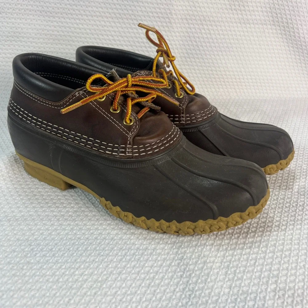 LL Bean Bean Boots Mens Brown Leather Waterproof Duck Shoes US 9? See Sizing